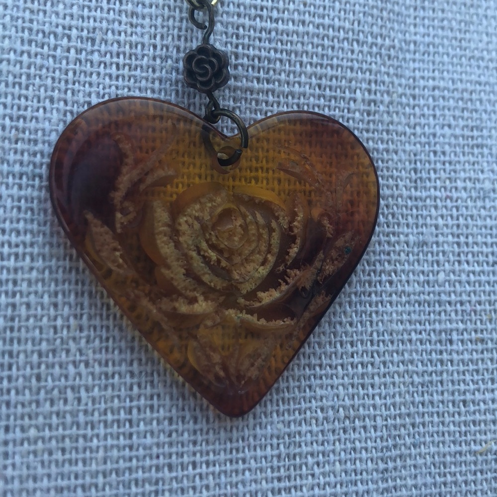 Vintage Etched Heart and Rose Charm